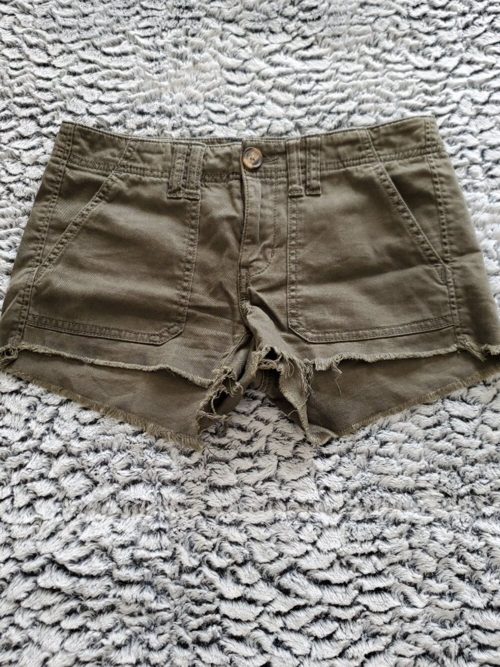 AEO American Eagle Stretch Army Green Cut-Off Mini Shorts
